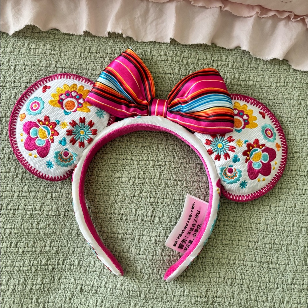 Disney Parks Epcot Mexican Pavilion Flowers Mickey Minnie Bow Ears Headband NWOT